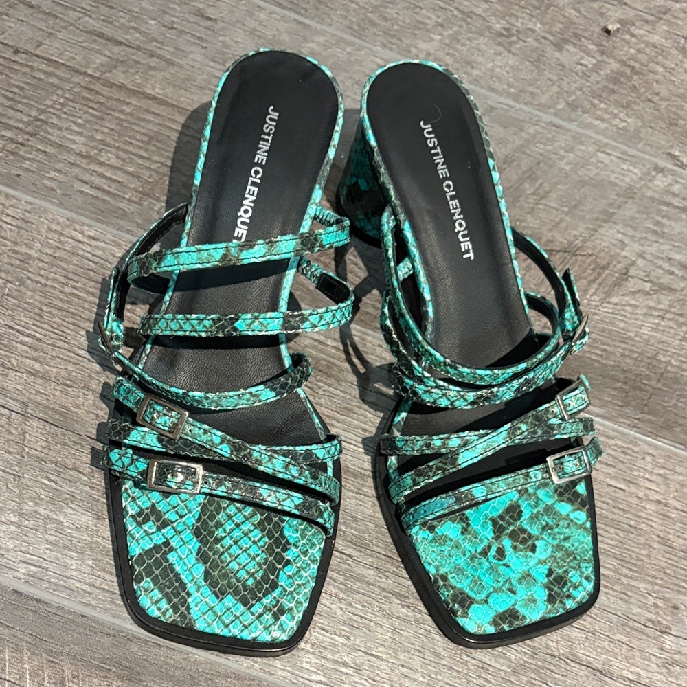 Justine Clenquet Turquoise Strappy Heels